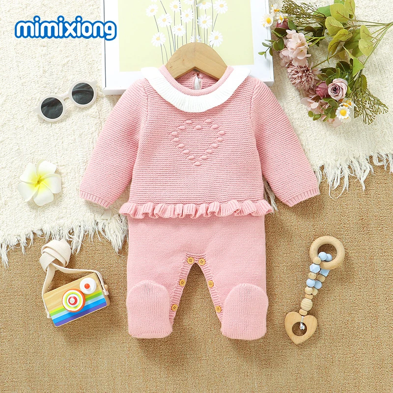 

Baby Girl Rompers Clothes 0-12m Pink Newborn Infant Full Sleeve Knit Jumpsuits One Piece Playsuits Toddler Child Outwear Outfits