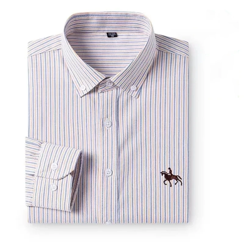 100% algodón de manga larga para hombre Oxford raya sólida Casual suave comodidad ajuste Regular bolsillo moda camisa Social