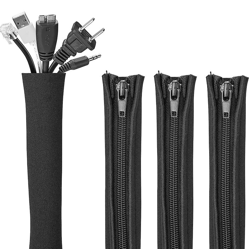 1Pc Cable Management Sleeve With Zipper Office Computer Power Cord Data Cable Storage And Sorting Winding Sleeve