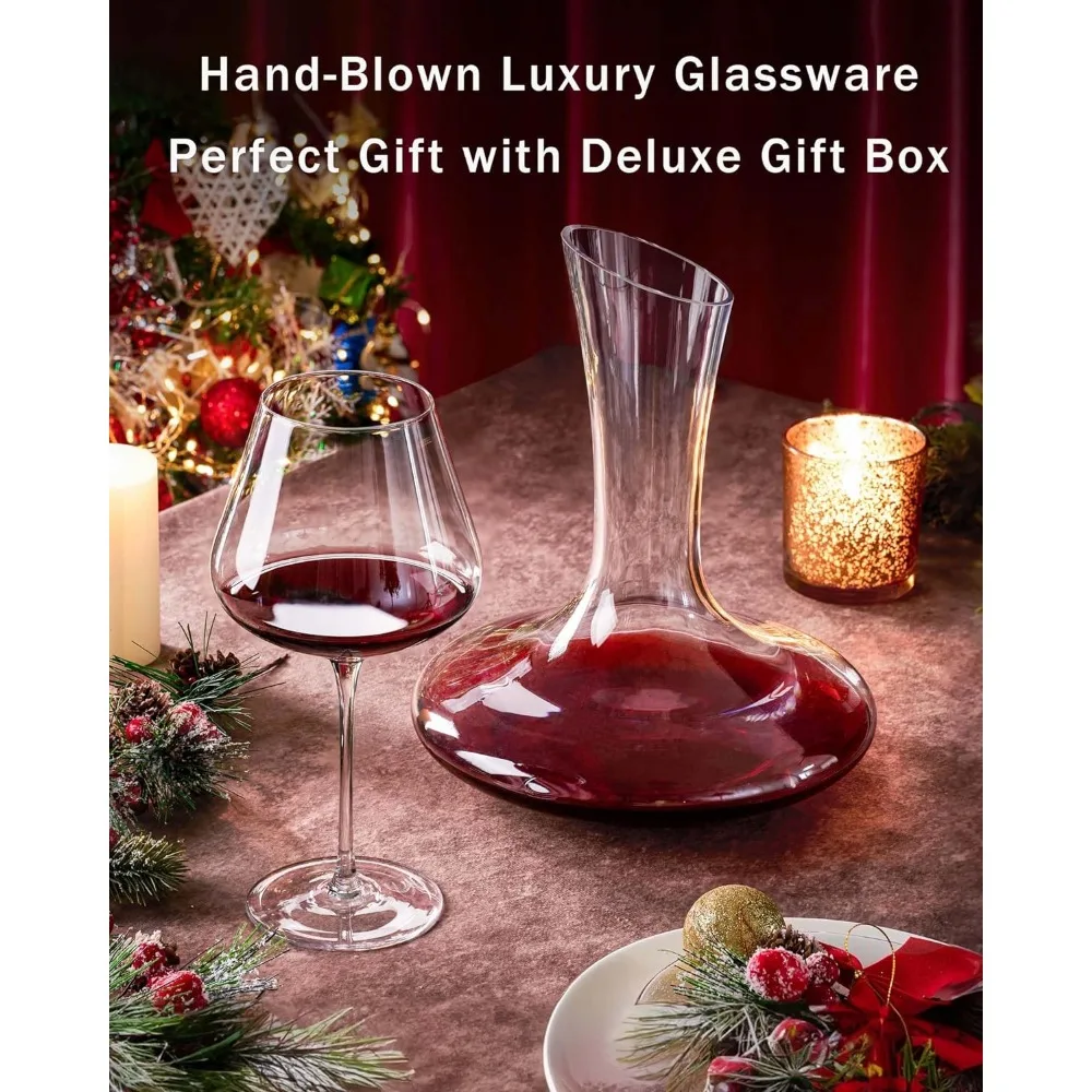 JBHO Set of 4-21 Ounce Hand Blown Italian Style Crystal Burgundy Wine Glasses-Lead-Free Premium Crystal Clear Glass-Gift-Box