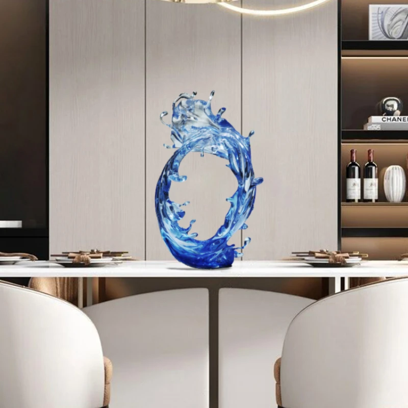 Transparent resin ornament villa living room entrance wind and water waves sculpture hotel lobby abstract art decoration