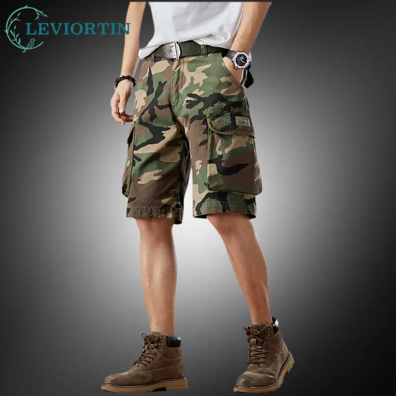 Summer Men's 100% Cotton Washed Cargo Shorts Streetwear Retro Outdoor Casual  Camouflage Workwear Shorts With Multiple Pockets
