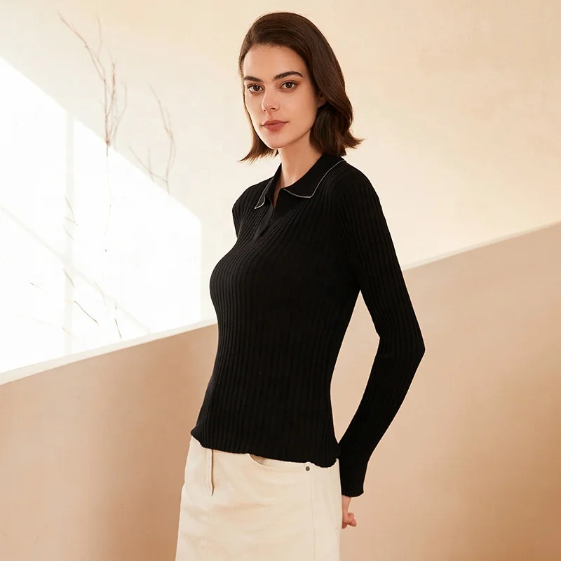 BC-326 Turn-Down Collar 60Nm 100% Merino Wool Women Knitwear Sweater Women\'s Sweaters Knit Sweater Clothes