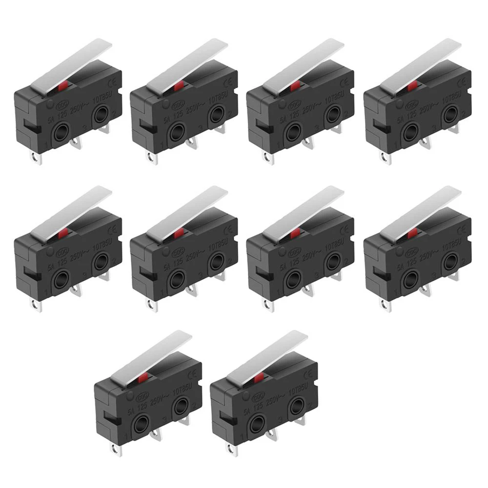 10Pcs Mini Micro Limit Switch 5A 125 250V AC SPDT 1NO 1NC Short Lever Arm Switch Snap Action Button