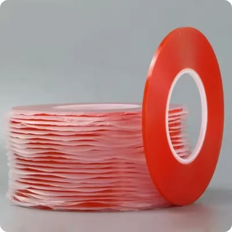 0.2MM 1/2/3/5/10/12mm 25M Strong Acrylic Adhesive PET Red Film Clear Double Side Tape No Trace For Phone Tablet LCD Screen Glass