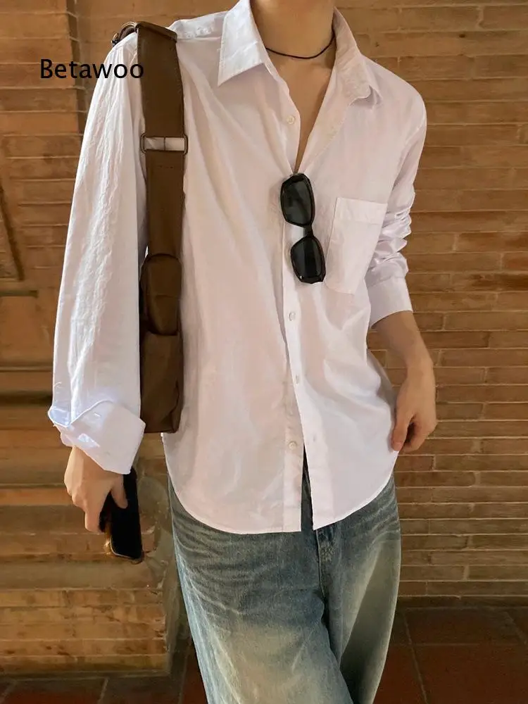 Mature Style Casual Shirt For Men Spring Autumn Loose Long Sleeve Blouse Korean Commute Solid Color Top Suitable For Office And