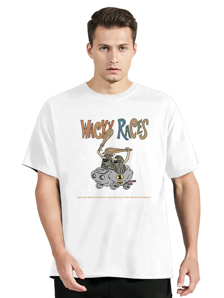 60s Wacky Races Cartoon T-Shirt Men Vintage Cotton T Shirt Cotton Short Sleeve TShirt Printed Clothing Tees