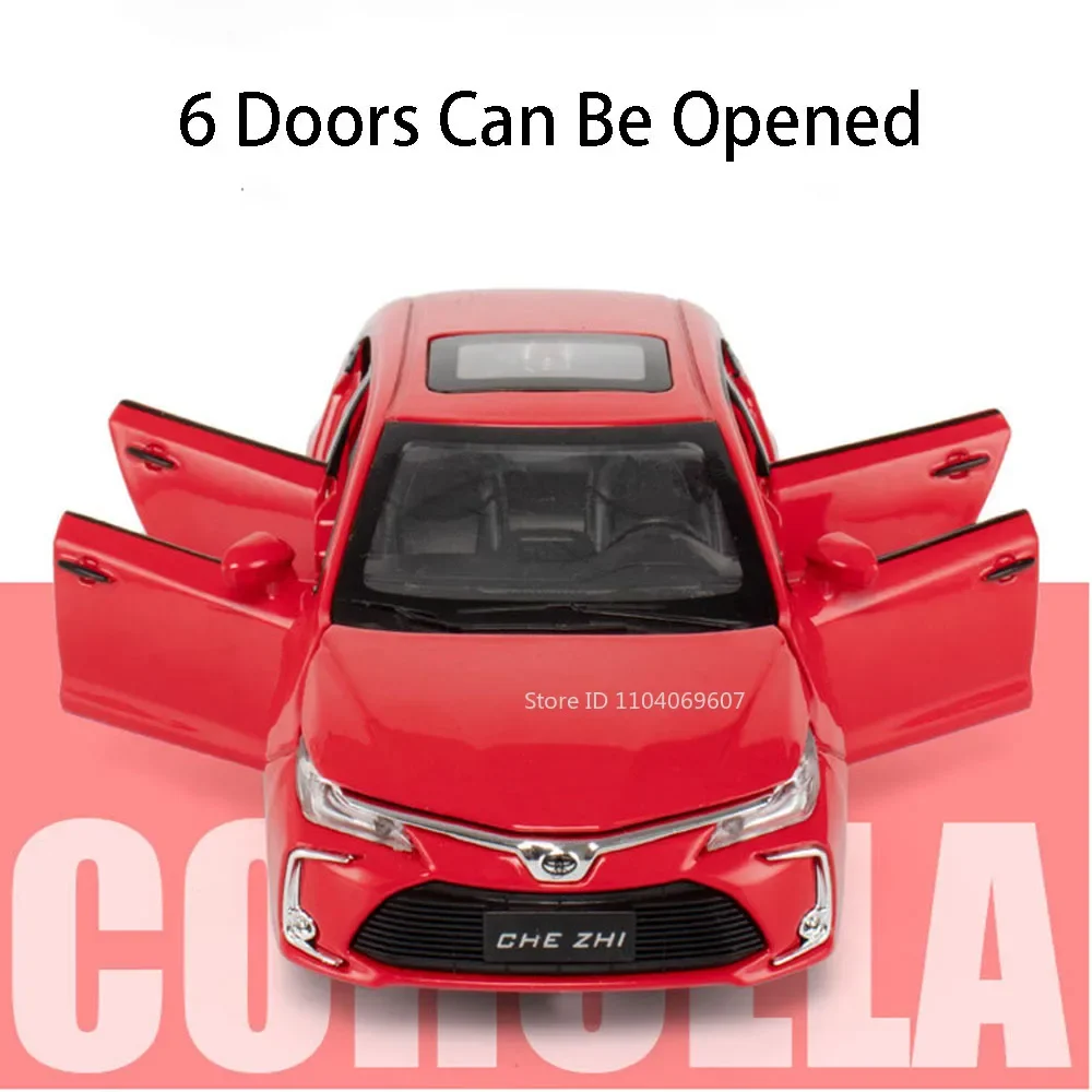 1:32 Corolla Metal Diecast Toy Model Cars 6 Doors Opened Pull Back Sound Light Rubber Tires Simulation Vehicles for Boys Gifts