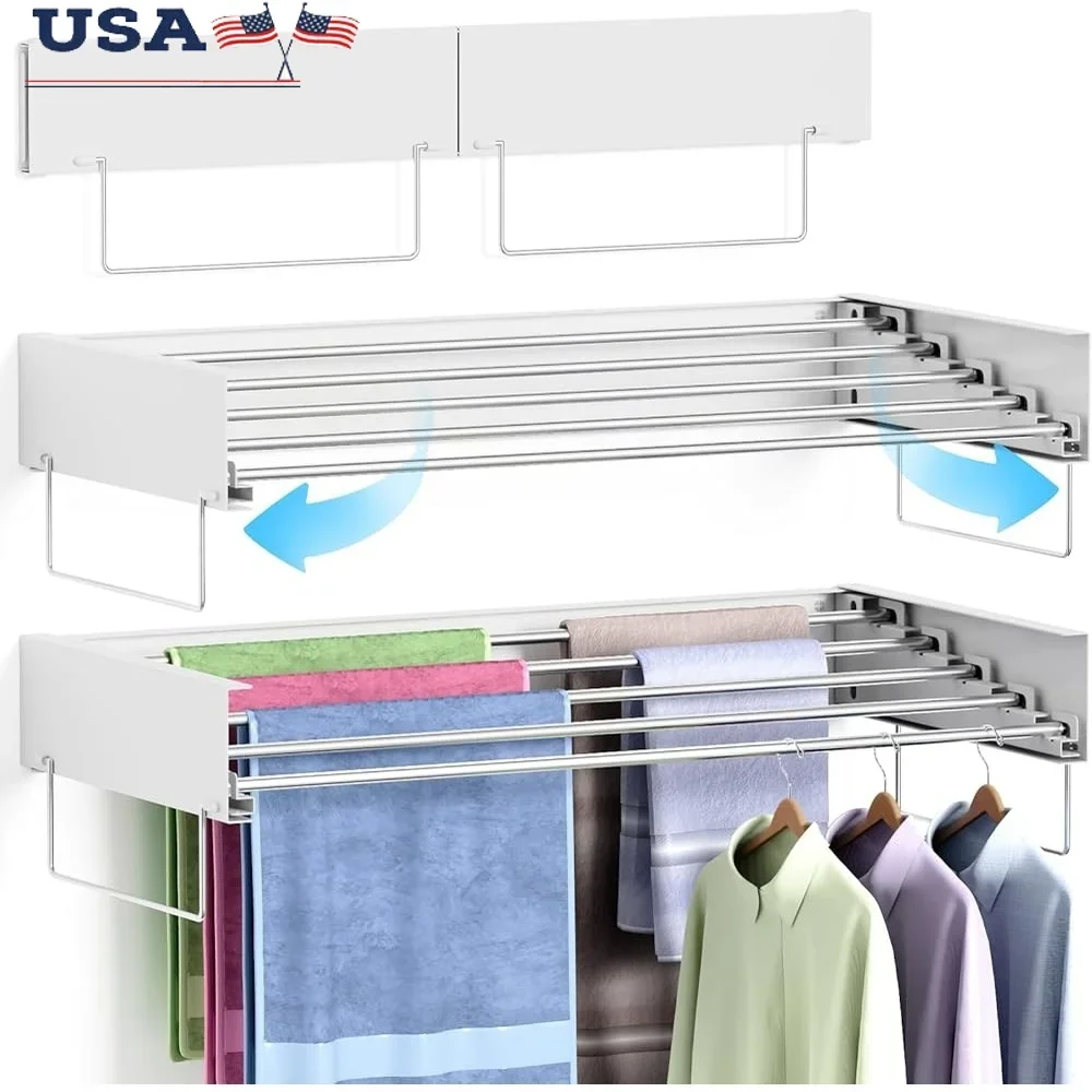 

Настенная сушилка Складная вешалка для сушки белья Экономия места Регулируемый металл с ручками для полотенец В помещении и на открытом воздухе