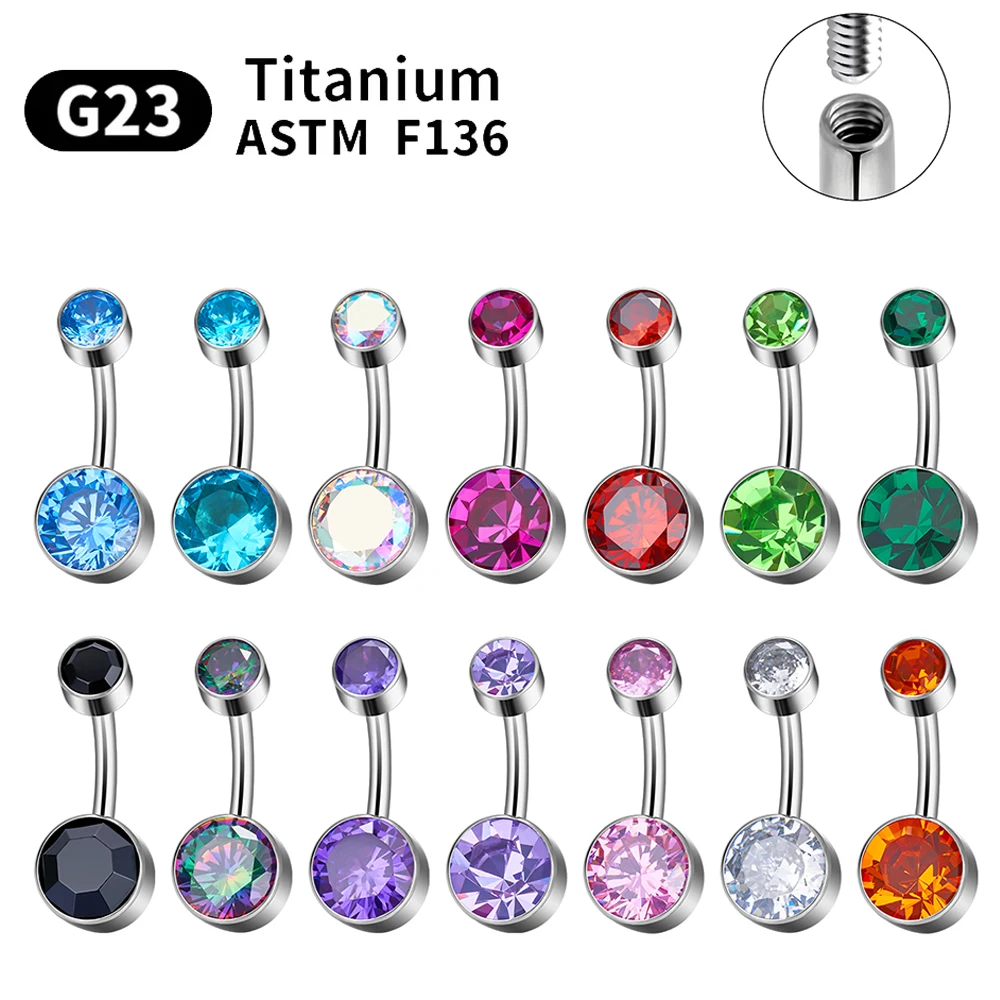 Belly Piercing Button Rings G23 Titanium Astm F136 14g Body Jewelry Internally Threaded Navel Ring Zirconia Earrings Zircon