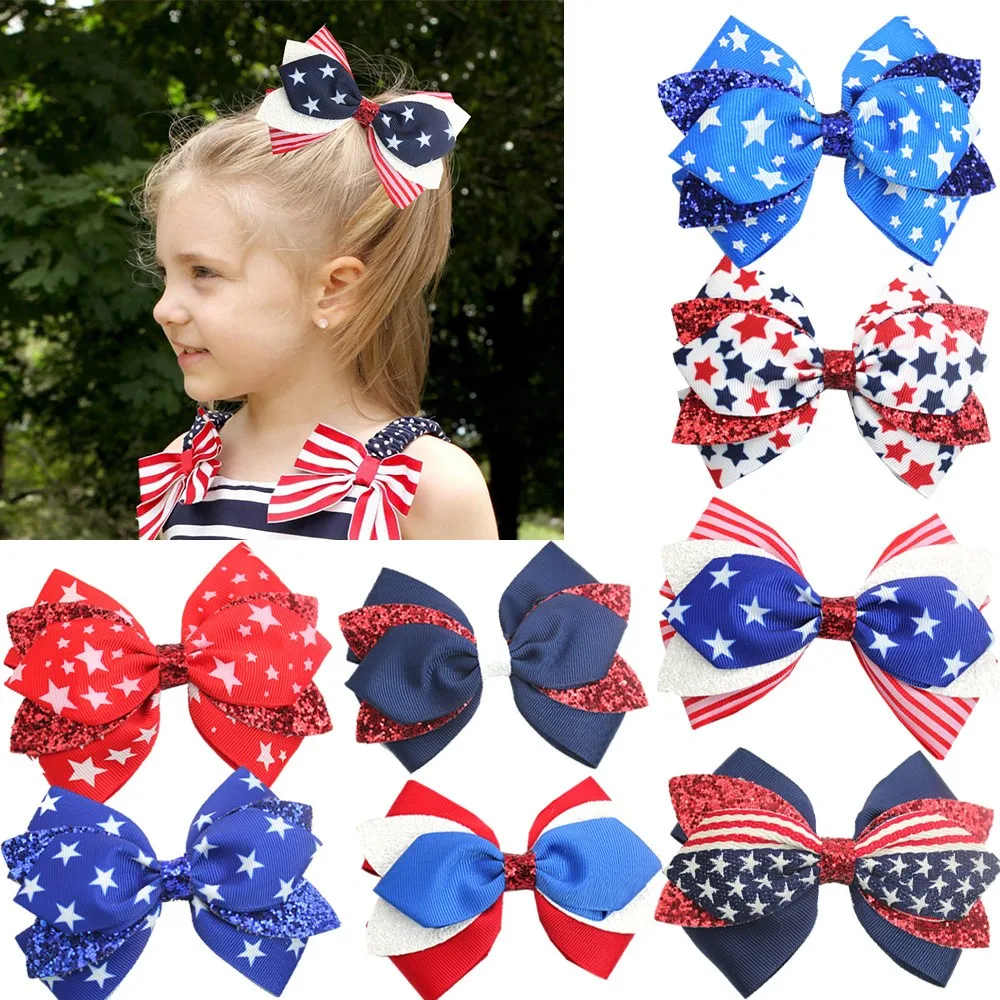 

30pc Baby Girls Glitter Star Hair Bows 4th of July Hair Clips Glitter Bowknot Barrettes Hair Accessories for Kids Bulk