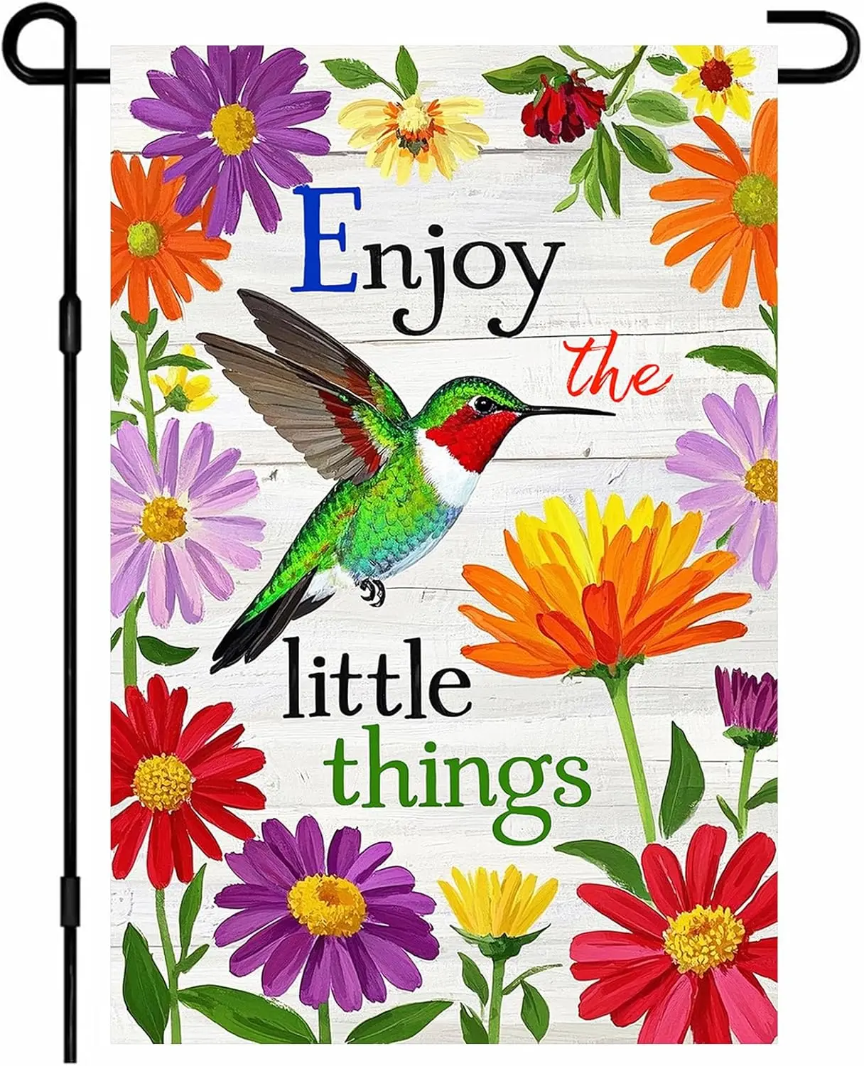 IVN Spring Garden Flag 12x18 Inch Double Sided Hummingbird Flags Colorful Flowers Enjoy the Little Things Outdoor Yard Flag jjp