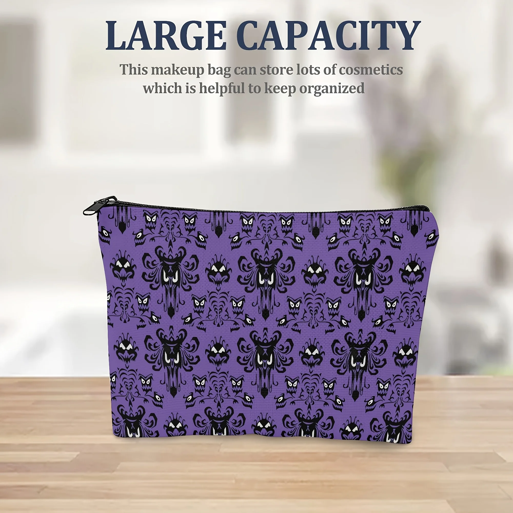 1pc 2D FLAT PRINTING Fashionable Cosmetic Storage Box Inspired by Haunted Houses, Perfect for Your Handbag, Suitcase