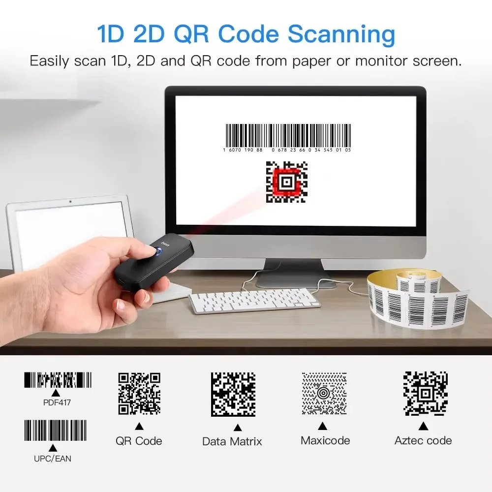 Eyoyo EY-009 Mini 1D/2D QR ماسح الباركود 2.4G اللاسلكية وبلوتوث قارئ الباركود المحمولة 1D QR صورة الماسح الضوئي لنظام IOS أندرويد