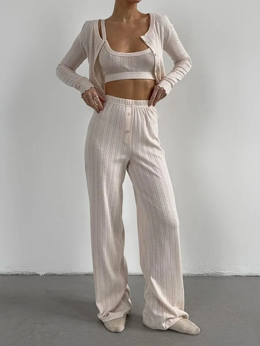 Blubelle 2025 ربيع جديد الجاكار المرأة سترة طويلة الأكمام الملابس الداخلية السراويل بيجامة ثلاث قطع مجموعة المتسكعون بيجامة مجموعات #1