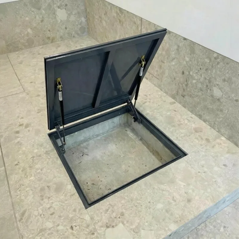 Floor tile invisible door access port cellar basement sewage pump