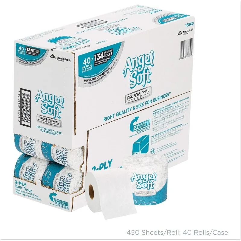 Angel Soft Professional Series Premium 2-Ply Embossed Toilet Paper, 16840, 450 Sheets Per Roll, 40 Rolls Per Cas