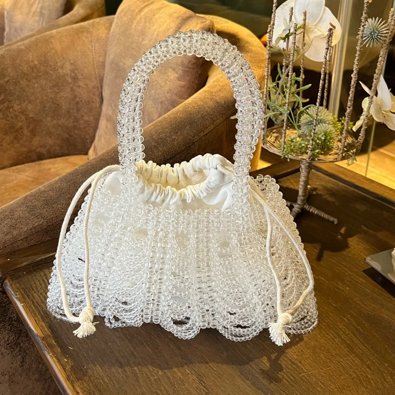 

Trend Transparent Acrylic Beaded Handbag Retro French Hollow Wave-shaped Evening Banquet Bag Wedding Party Clutch Purse 2026