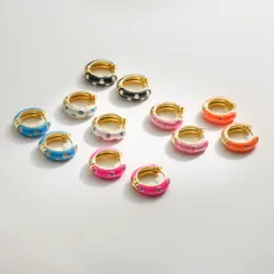 HECHENG, Enamel Flower Daisy Chunky Round Circle Hoop Earrings Female Gold Color Copper Ear Buckle Huggies Jewelry for Women