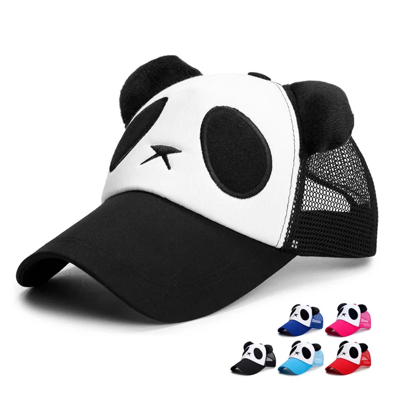 Parent Child Summer Cute Cartoon Panda Hollow Mesh Baseball Cap Sport Hiking Sunscreen Running Sunshade Adjustable Sun Hat C7