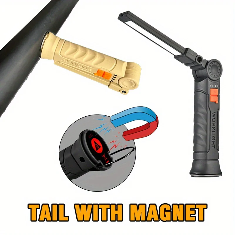 1PC LED COB Work Light, With Magnetic Base & Hanging Hook Outdoor Flashlight, USB Rechargeable Handheld Torch, 360° Rotatable