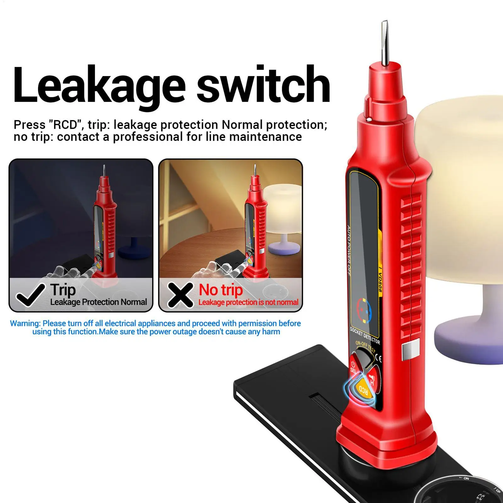 Outlet Tester With LED Display & Light Smart Meter 2-300V Electric Circuit Tracer For Home Electric Power Rv Camper Trailer