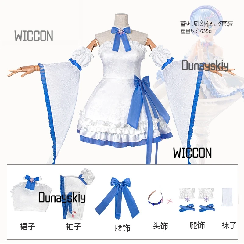 Re Rem คอสเพลย์ชุด - คริสตัลสีฟ้าชุดแม่บ้านวิกผมอะนิเมะ Lolita สไตล์เครื่องแต่งกายสําหรับฤดูร้อน/ฮาโลวีน/Convention ZER0