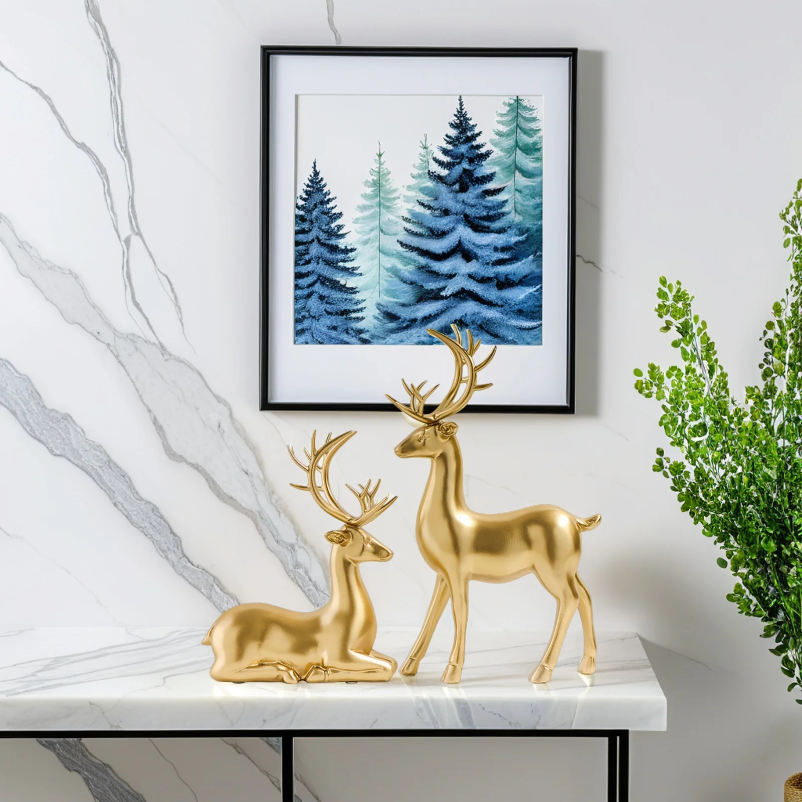 

2Pcs Elk Ornament Resin Sculpture Xmas Desktop Decoration Christmas Elk Adornment Festival Supply Decorative Xmas Ornament