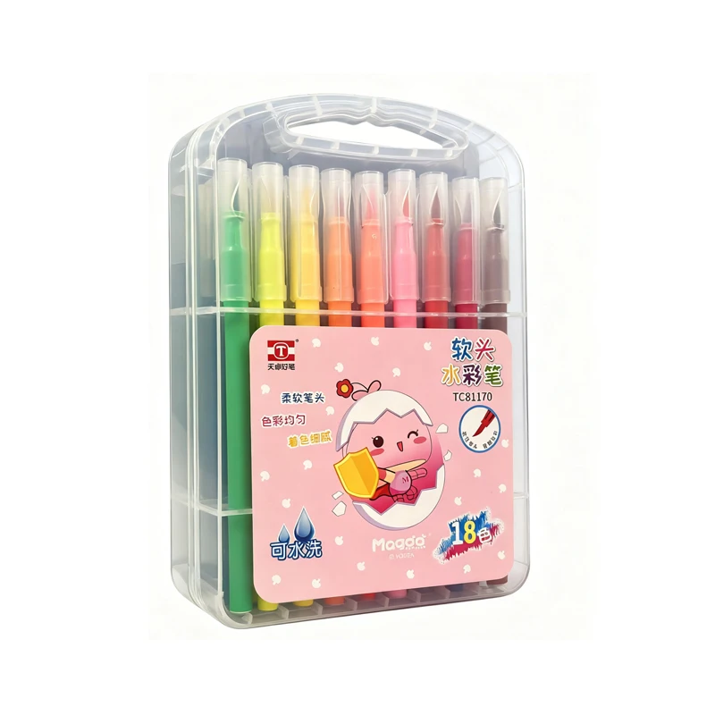 18-цветные акварельные ручки, акварельная ручка с мягким наконечником, художественный маркер для рисования, моющиеся акварельные ручки, канцелярские принадлежности, школьные принадлежности