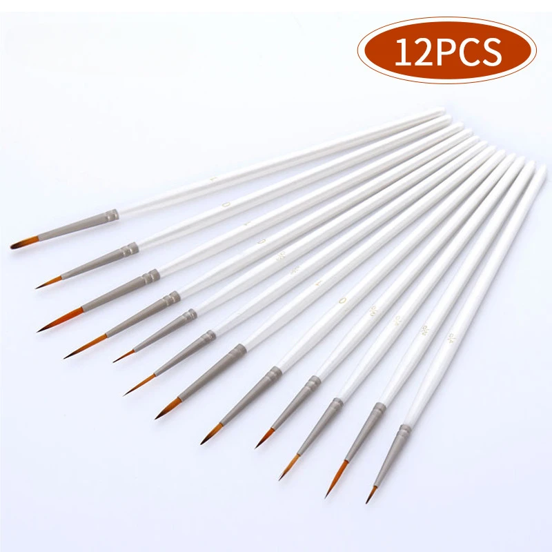 

12Pcs Small Detail Paint Brushes Pearl White Barrel Hook Line for Model Painting Acrylic, Gouache, Oil,Tempera and Face Painting