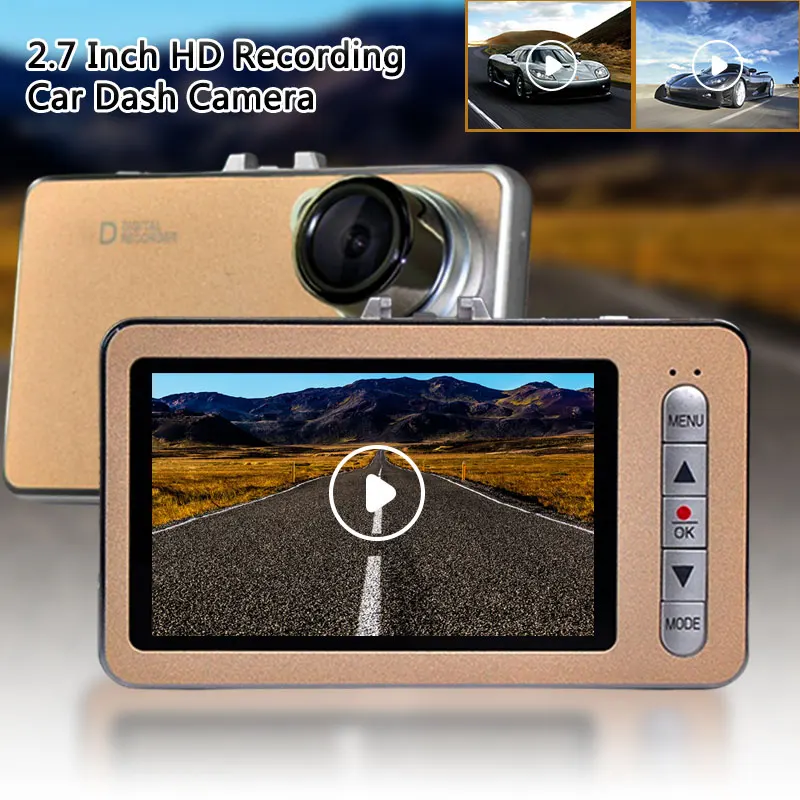 New 2.5-inch 140-degree car recorder loop video USB connection HD 1080P wide-angle car recorder Golden Black for Car