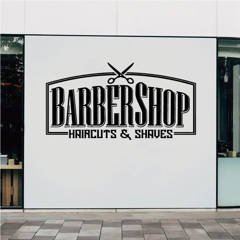 Haircuts Shaves Wall Stickers Barber Shop Logo Storefront Decoration Vinyl Wall Decals Beauty Salon Shop Window Sign Glass Decal