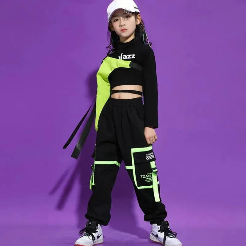 

aaa12 3Tactical Cargo Pants for Girls Jazz Dance Costume Clothes Kids Ballroom Hip Hop Clothing Outfits Crop Top Sweatshirt Stre