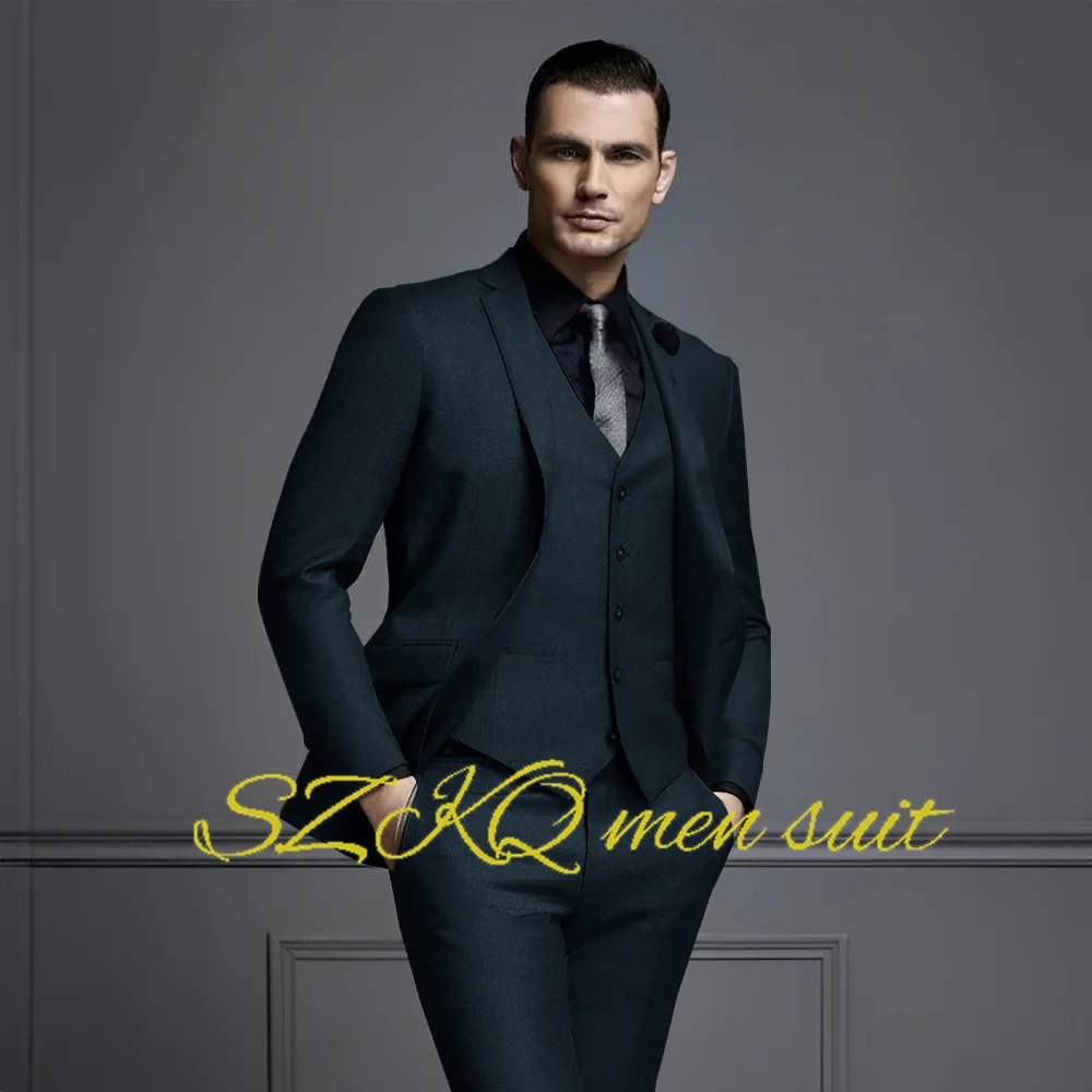 Formal Men\'s Suit Wedding Tuxedo Elegant Male Jacket Pants Vest Tie Three-piece Set Slim Outfit XS-5XL