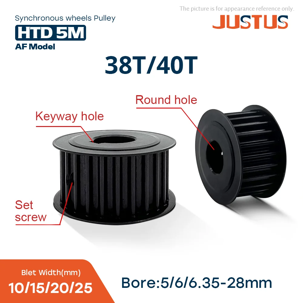 HTD 5M Black Steel Synchronous Wheels 38T/40 Teeth Bore 8-28mm for 10/15/20/25mm Belt Linear Pulley 5GT
