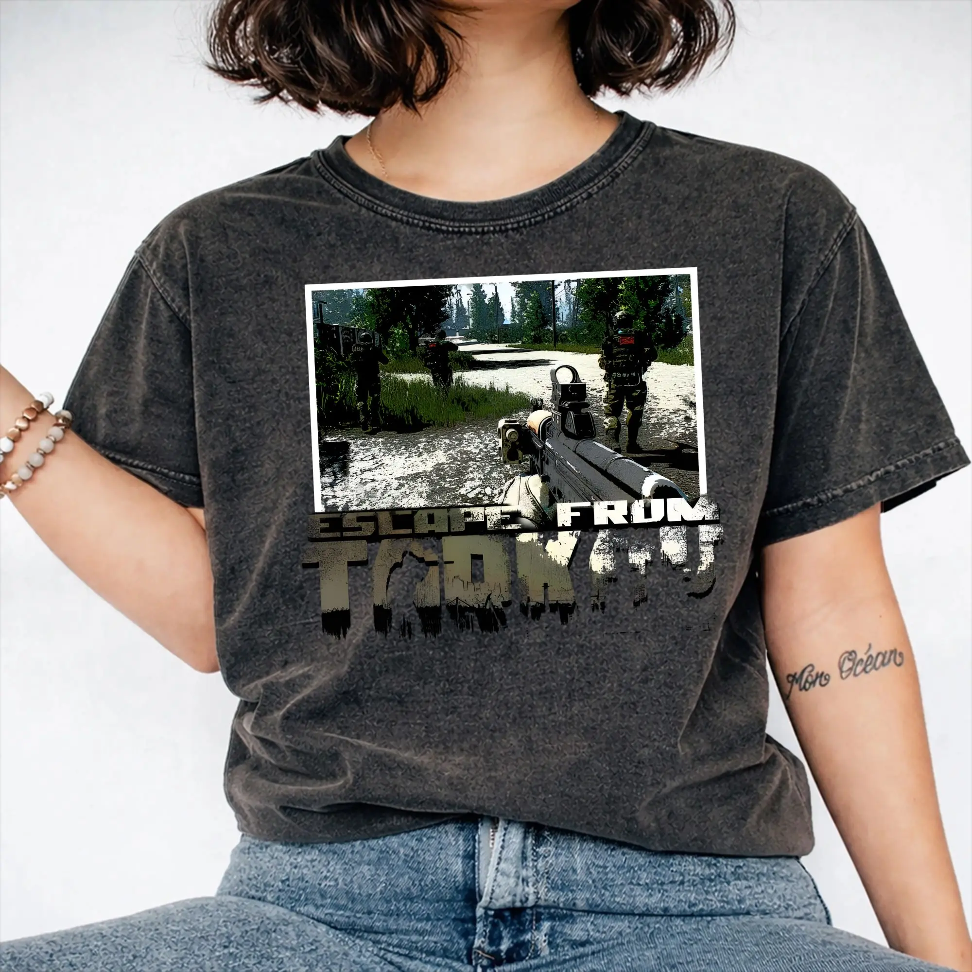 Harajuku Washed Shirt Escape From Tarkov USEC  Outfit Cool T-Shirts Oversize  Streetwear Short Sleeve Graphic Printed Tees