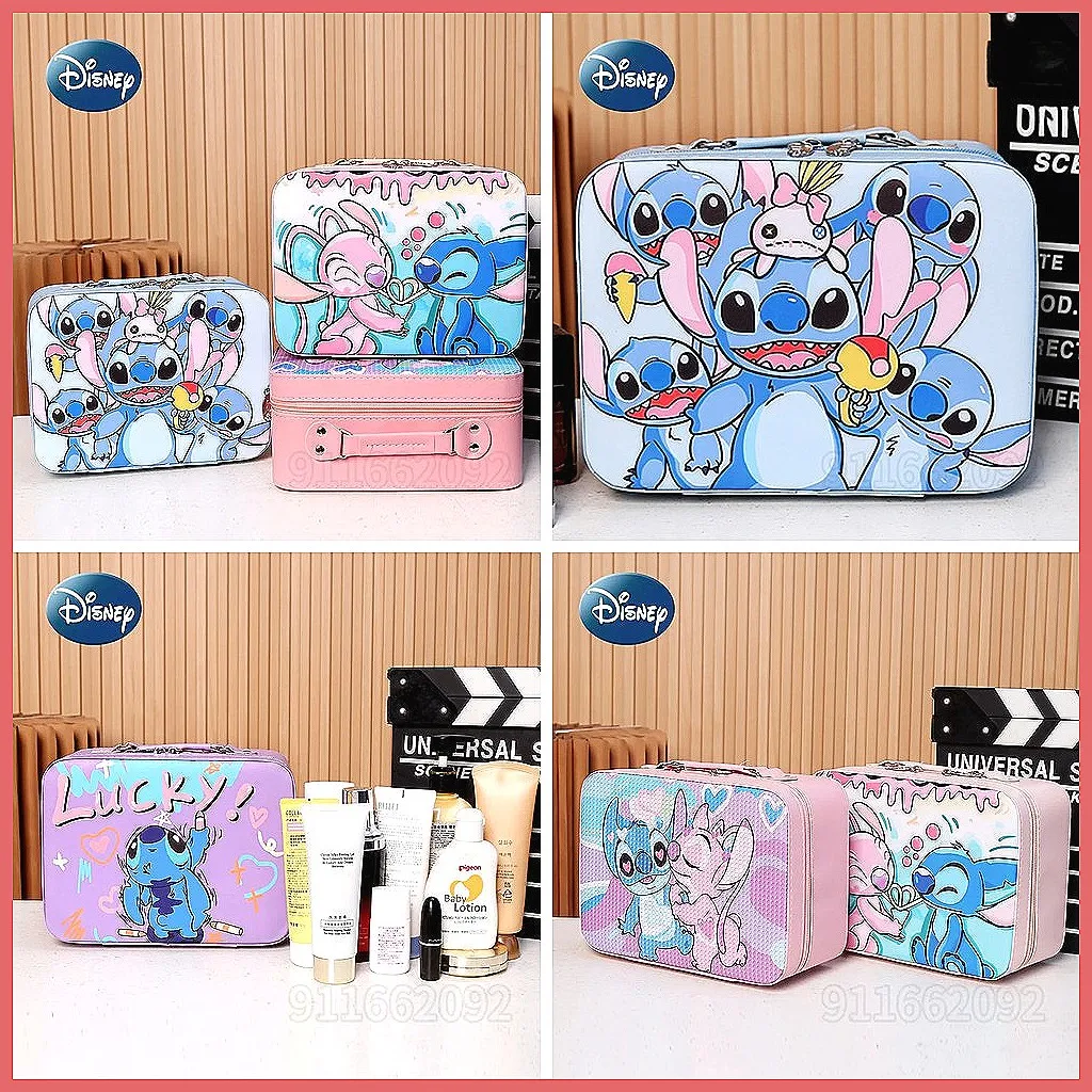 لحقيبة مكياج ديزني ستيتش، صندوق تخزين كبير محمول لتنظيم مستحضرات التجميل هدية للفتيات