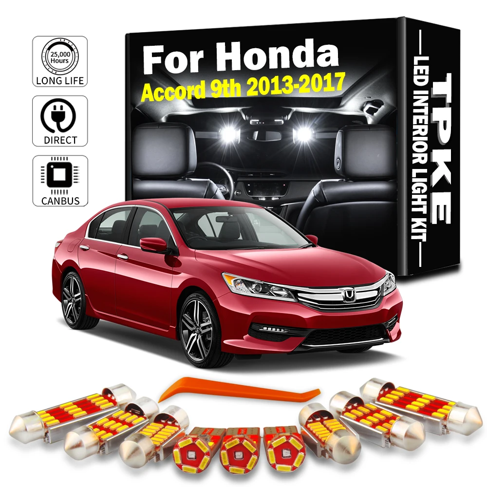 15ชิ้นชุดไฟกระบังแสงทรงโดมภายในกล่องไฟ LED สำหรับ Honda Accord 9 MK9 9th Gen 2013 2014 2015 2016 2017โคมไฟแผ่นตัวเลข15ชิ้น