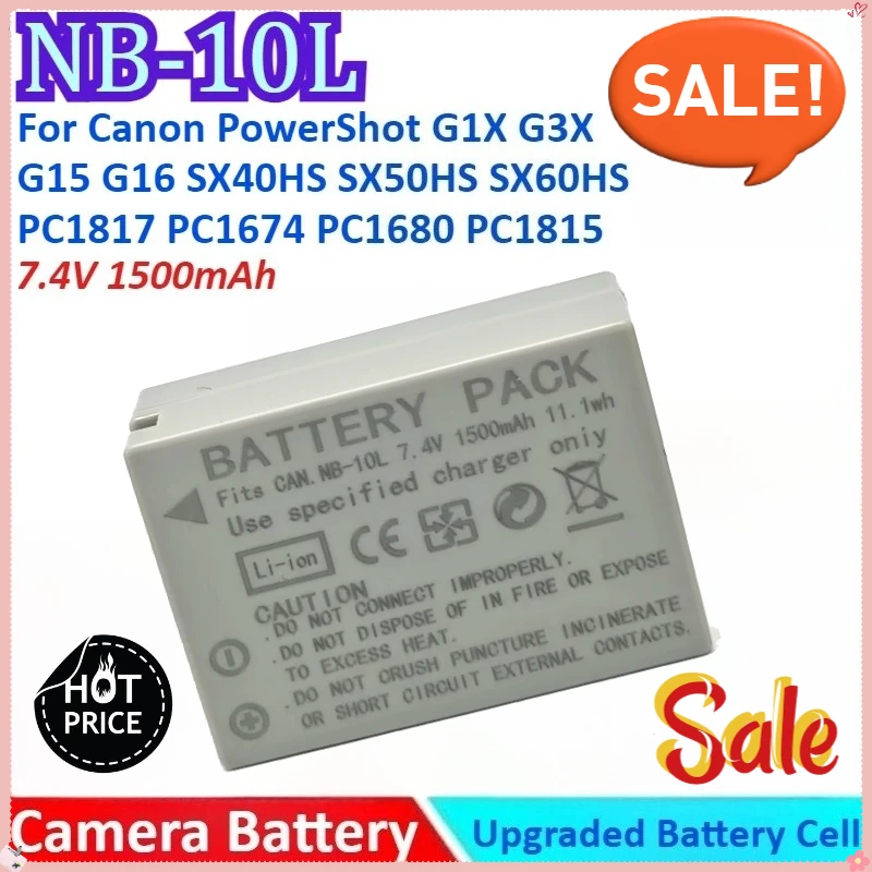 

1500mAh 7.4V NB-10L Camera Battery+Charger for Canon PowerShot G1X G3X G15 G16 SX40HS SX50HS SX60HS PC1817 PC1674 PC1680 PC1815