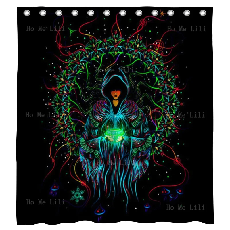 Psytrance Trippy Crystal Wizard Psychedelic Art Nature Psytrip Backdrop Visionary Owl Shower Curtain By Ho Me Lili