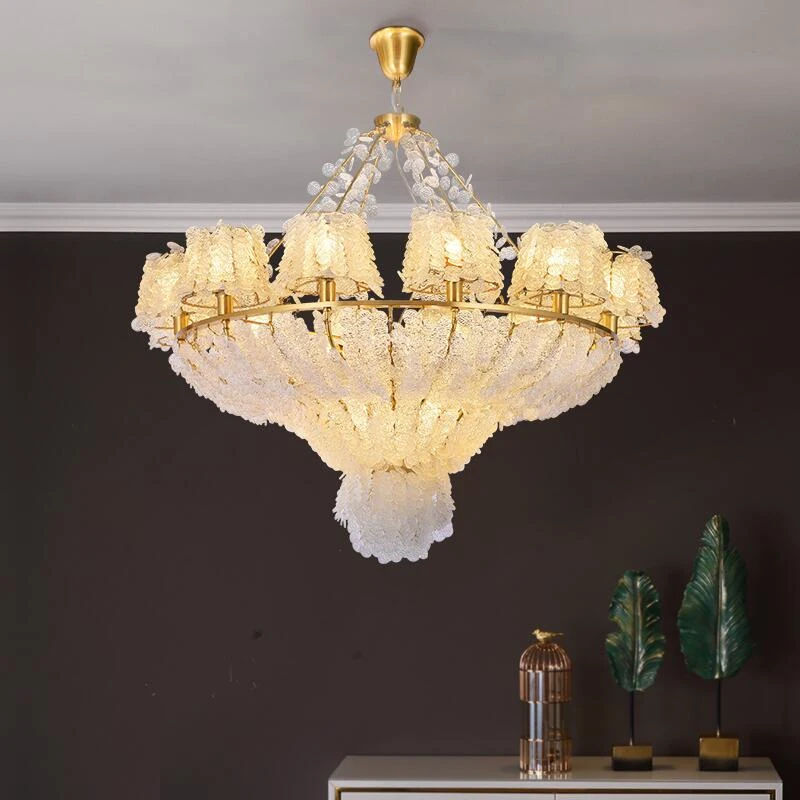 

2025 New Designer Crystal Chandelier Pendant Lamp for Living Room Dimmable lustre Cluster Petal Glass fragment Ceiling Light