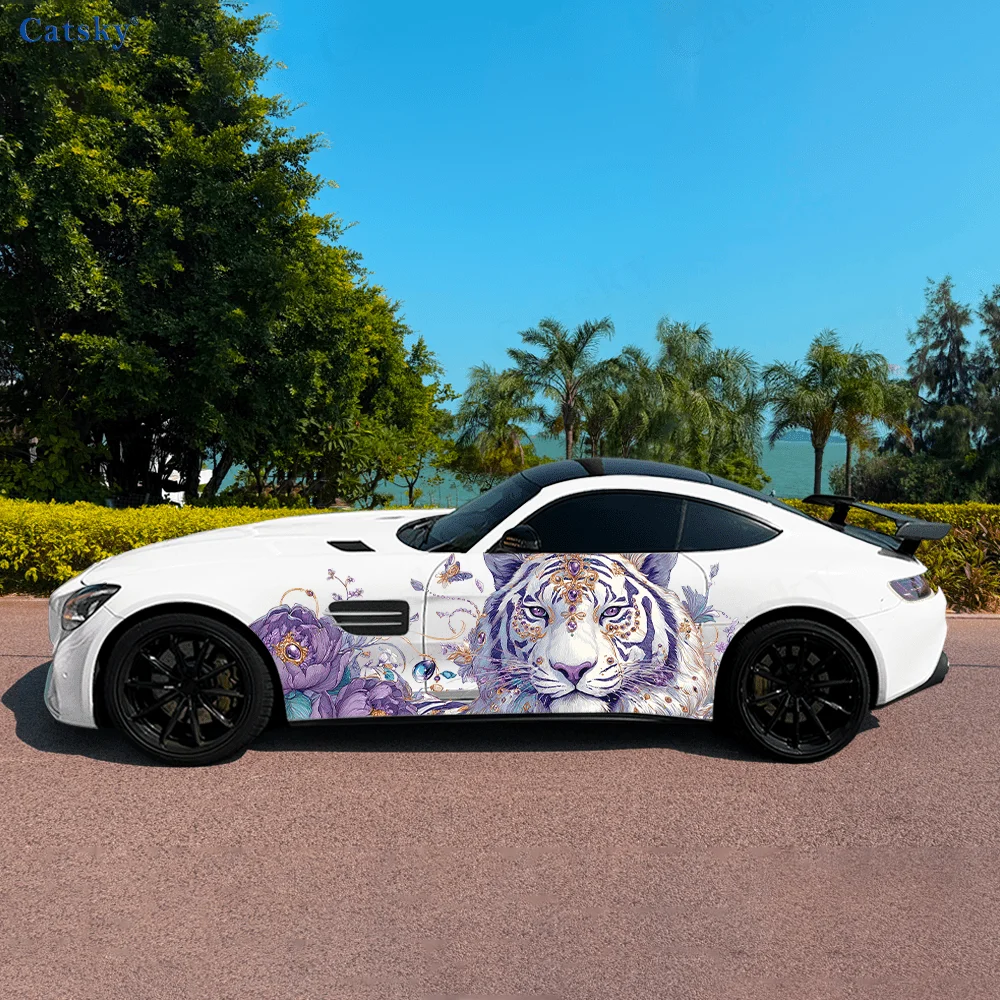 

Purple Gemstone Shining Tiger Car Vinyl Wraps Decal Selfadhesive PVC Sticker Suitable for Trucks SUV Decor Auto Accessories Gift