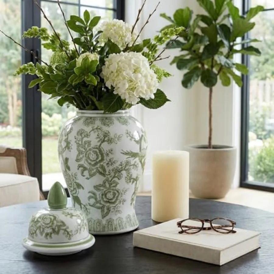 

Temple Decorative Jar with Lid Chinoiserie Ceramic Decorative Stoneware for Home Decor Modern Centerpiece for Living Room, Bedr