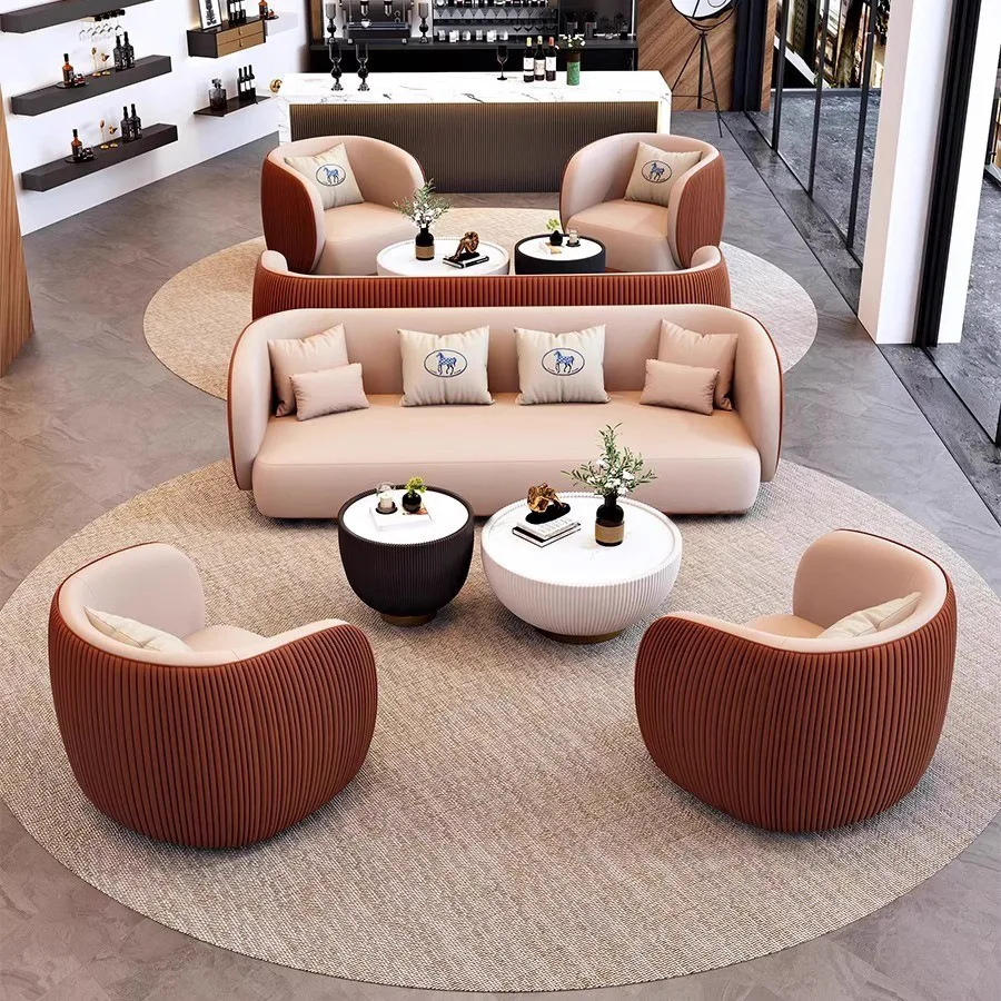 أثاث المكاتب الحديثة غرفة الاستقبال التجارية مجموعة أريكة مكتب جلدية فاخرة #4