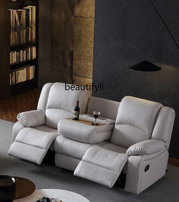 

First-class function electric cabin sofa straight row leather living room small apartment home theater manual