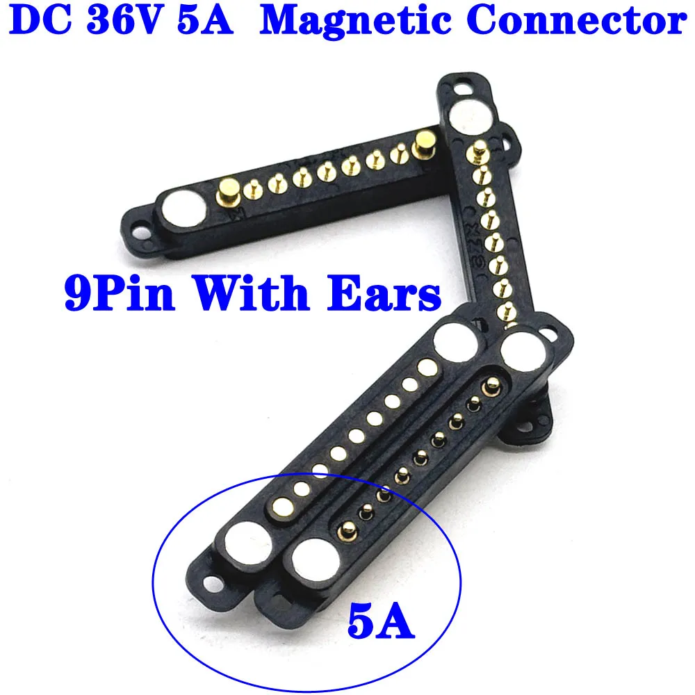 1sets 5A 36V DC Magnetic Pogo Pin Connector 9Pin With Ears Waterproof Pogopin Male Female Spring Loaded DC Power Socket ﻿
