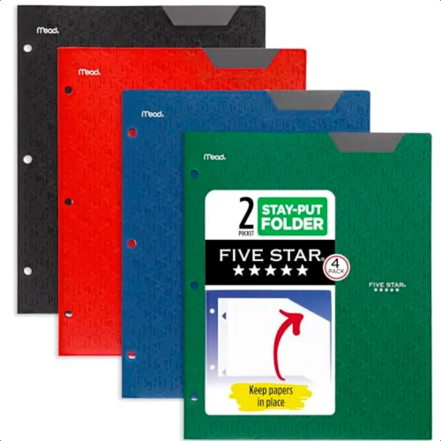 

2Pocket Folder 4 Pack Plastic Folder with StayPut Tabs and Prong Fasteners Fits 3Ring Binder Holds 81 2 x 11 Paper Black Fire R