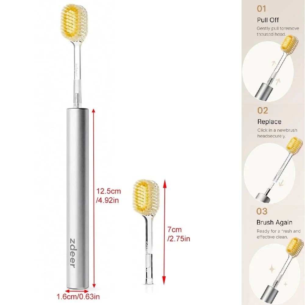 ZDEER Women Manual Metal Toothbrush | Thin Brush Body, Ultra-Gentle Eco-Friendly Reusable Oral Brush