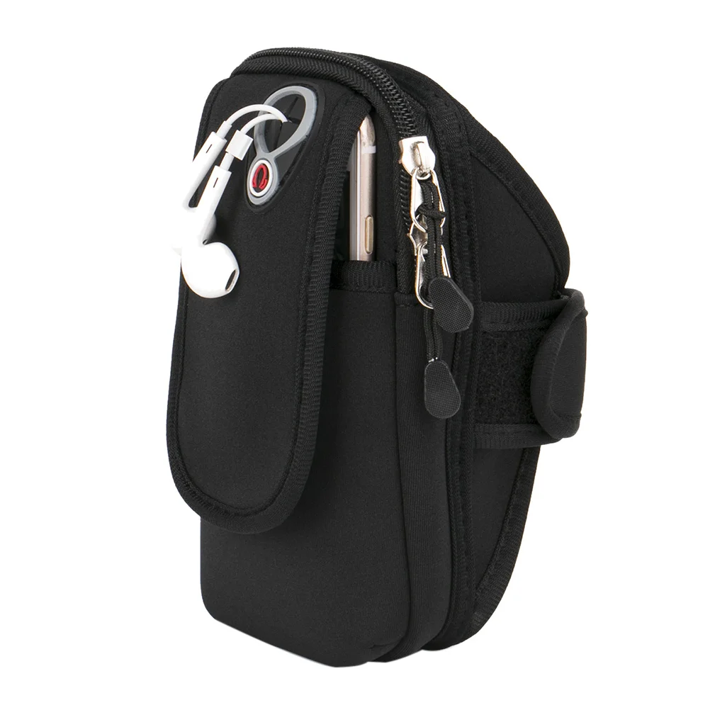 حزام ذراع رياضي كبير للجنسين، أسود خفيف الوزن وجيد التهوية من النيوبرين، جيب آمن بسحاب لتشغيل الركض وركوب الدراجات #6