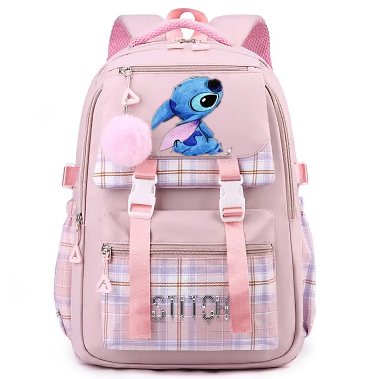 

MINISO Disney Fashion Checker Backpack for Students - Unisex Lightweight Large Capacity Kids School Bag Backpack Women Travel